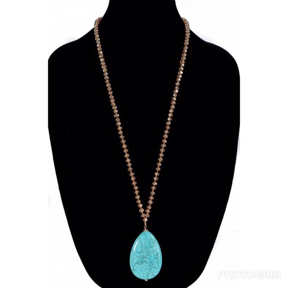 NATURAL STONE TEARDROP PENDANT GLASS BEAD necklace - Picture 6 of 6